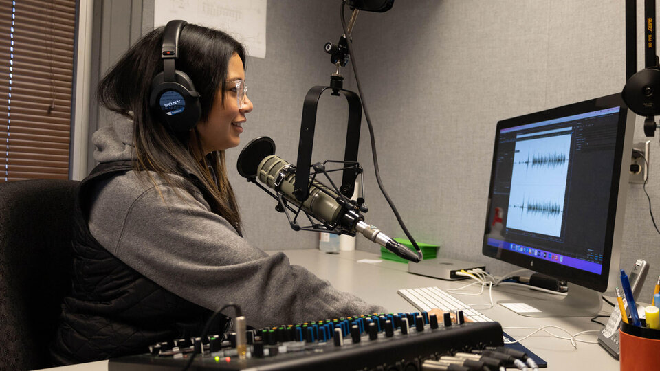 AESC student recording audio.