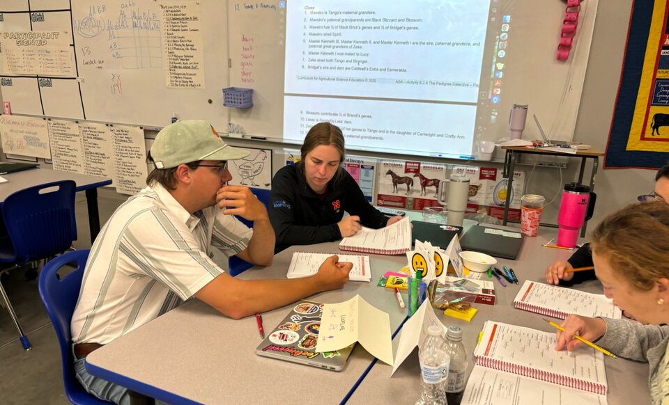 Students working on a genetics project.