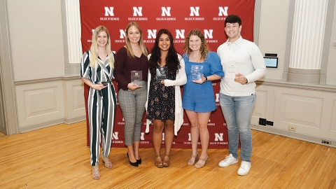 The Clifton Strengths Institute at the University of Nebraska–Lincoln recently recognized five students for their achievements. Those students are (from left) Tori Pedersen, Jordan Seitz, Erika Casarin, Sidney Therkelsen and Adam Folsom.
